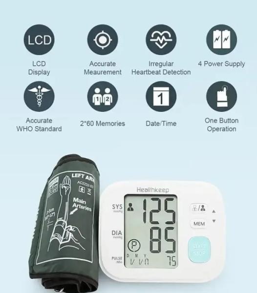 HEALTHKEEP Moniteur de pression artérielle intelligent pour le bras, Tensiomètre pour le bras à grand brassard, pour la surveillance de l’hypertension